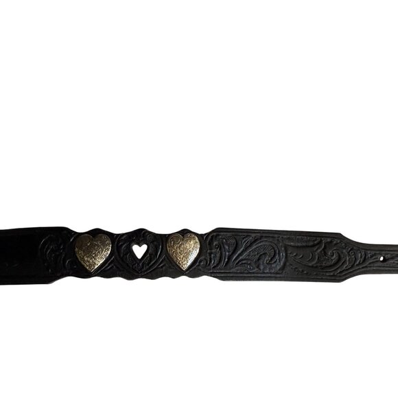 VTG Silver Creek Embossed Tooled Leather Hearts Western Belt Women's Black - Picture 5 of 7